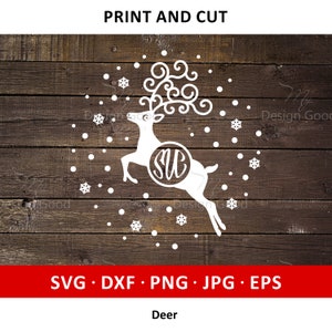 Deer Monogram svg. Christmas Deer with snowflakes svg, Deer split Monogram svg. Clipart Christmas frame SVG. DIY, Silhouette Cut file Cricut