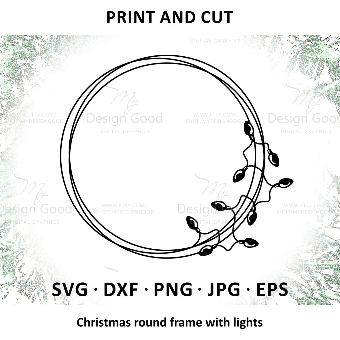 Christmas Wire Frame SVG. Christmas Lights, Round Frame Svg. Circle