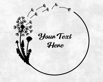 Dandelion leaves svg, Circle Custom Monogram svg, Frame with Dandelion, Floral Design t-shirts, Glowforge Designs Silhouette Cut file Cricut