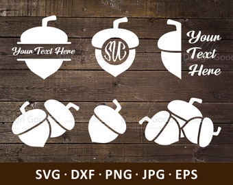 Acorns Monogram SVG, Autumn Holiday decoration, design PNG. One color for cutting. Happy Fall Clipart, eps Dfx. Silhouette, Cut file, Cricut