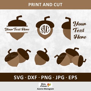 Acorns SVG, Autumn Monogram, Decor for kids PNG. Design Holiday. Top Acorn, Nutty. Happy Fall Clipart, eps Dfx. Silhouette, Cut file, Cricut