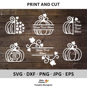 Citrouille monogramme SVG, décoration citrouilles orange avec feuilles. Conception de vacances d'automne, clipart automne, eps, Dfx, PNG. Silhouette, Fichier coupé, Cricut