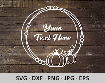 Circle Monogram SVG, Round Frame, Pumpkins. Happy Fall! Autumn Holiday Clipart. Silhouette, One color Design Cut file, Cricut, eps, dfx, PNG