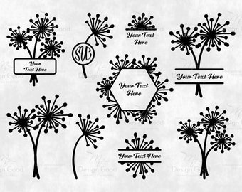 Dandelion svg, Bundle Custom Monogram svg, Frame with Dandelion, Floral Design t-shirts, Glowforge Designs Shirt, Silhouette Cut file Cricut