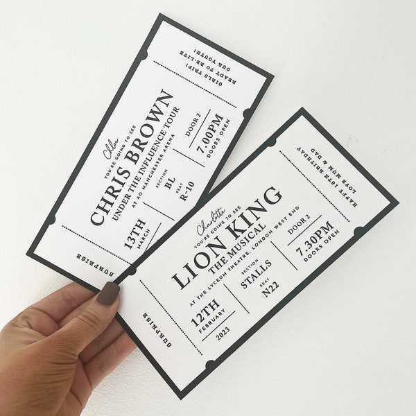 Personalised Concert Ticket: Surprise Event Reveal, theatre, show, trip travel, concert, singer ticket, Christmas gift