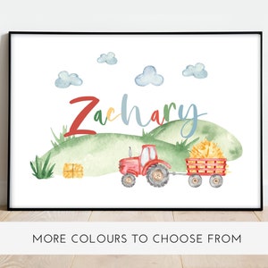 Personalised Tractor Farm Nursery Print | Watercolour Farm Initial Print | Construction Nursery | Truck, Boys Room Wall | Tractor print