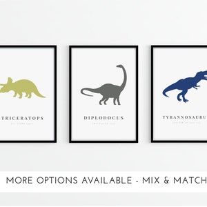 Dinosaur Name Silhouette Prints | Mix & Match | Set of 8 | Dinosaur T-Rex | Bedroom Art | Boys Bedroom Dino Room | Triceratops | Diplodocus