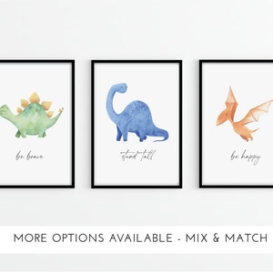 Dinosaur Nursery Quote Prints | Set of 5 | Dinosaur T-Rex | Be Kind | Be Brave | Bedroom Art | Nursery decor | Triceratops | Diplodocus