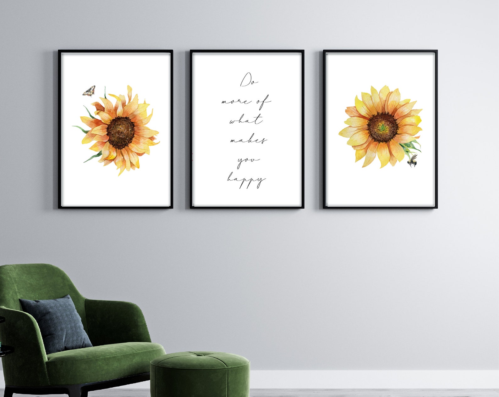 Set of 3 Sunflower Wall Prints Home Decor Bedroom Quote Etsy UK