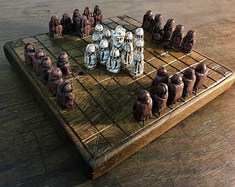 Hnefatafl board game. Swedish falk art custom chess set game. Viking lawn game set.