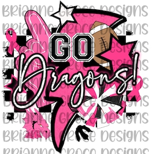 Dragons pink out checkered breast cancer awareness football lightning bolt digital design download sublimation png transparent