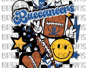 Buccaneers blue black white football lightning bolt retro digital design download sublimation dtf png