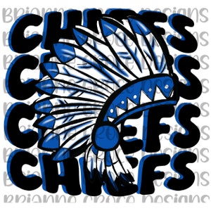 Chiefs blauw wit schattig handgeschilderd digitaal ontwerp download sublimatie dtf transparante achtergrond 300Dpi
