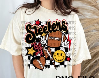 Steelers football retro digital design download transparent background png sublimation dtf
