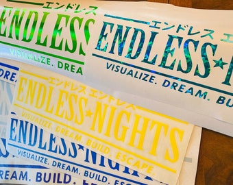 Endless Nights JDM ホログラフィック デカール、車のフロントガラス