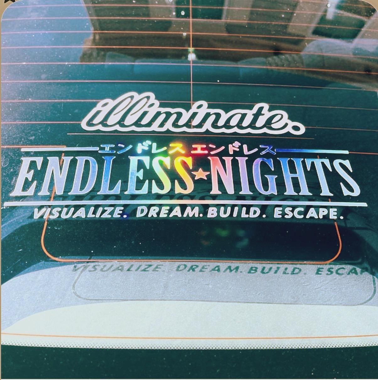 Endless Nights JDM ホログラフィック デカール、車のフロントガラス