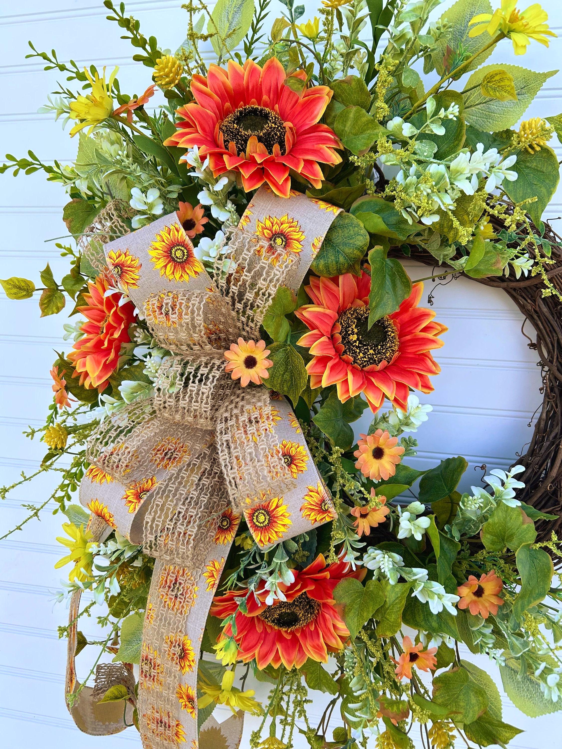 Orange Yellow Sunflower Summer Wreath for Front Door, Summer Indoor ...