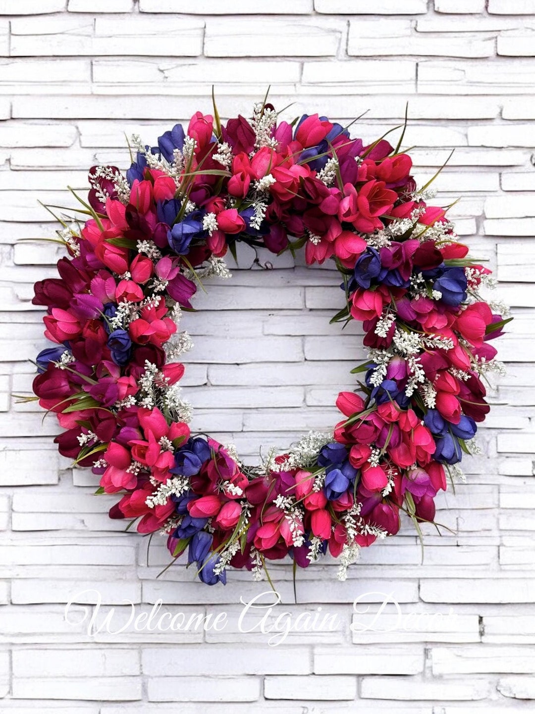 Spring Pink Tulip Wreath for Front Door, Mother's Day Gift, Floral ...