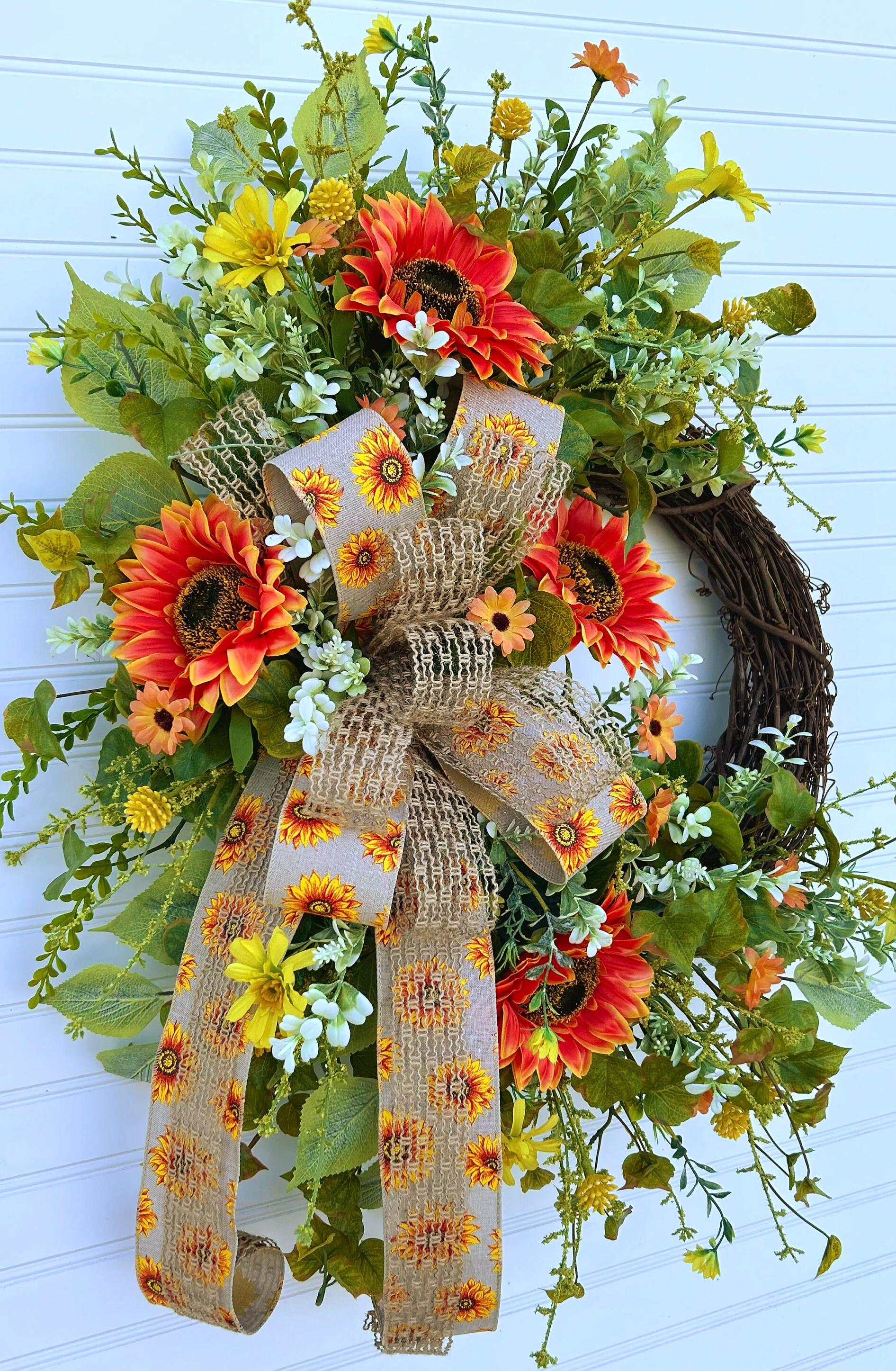 Orange Yellow Sunflower Summer Wreath for Front Door, Summer Indoor ...