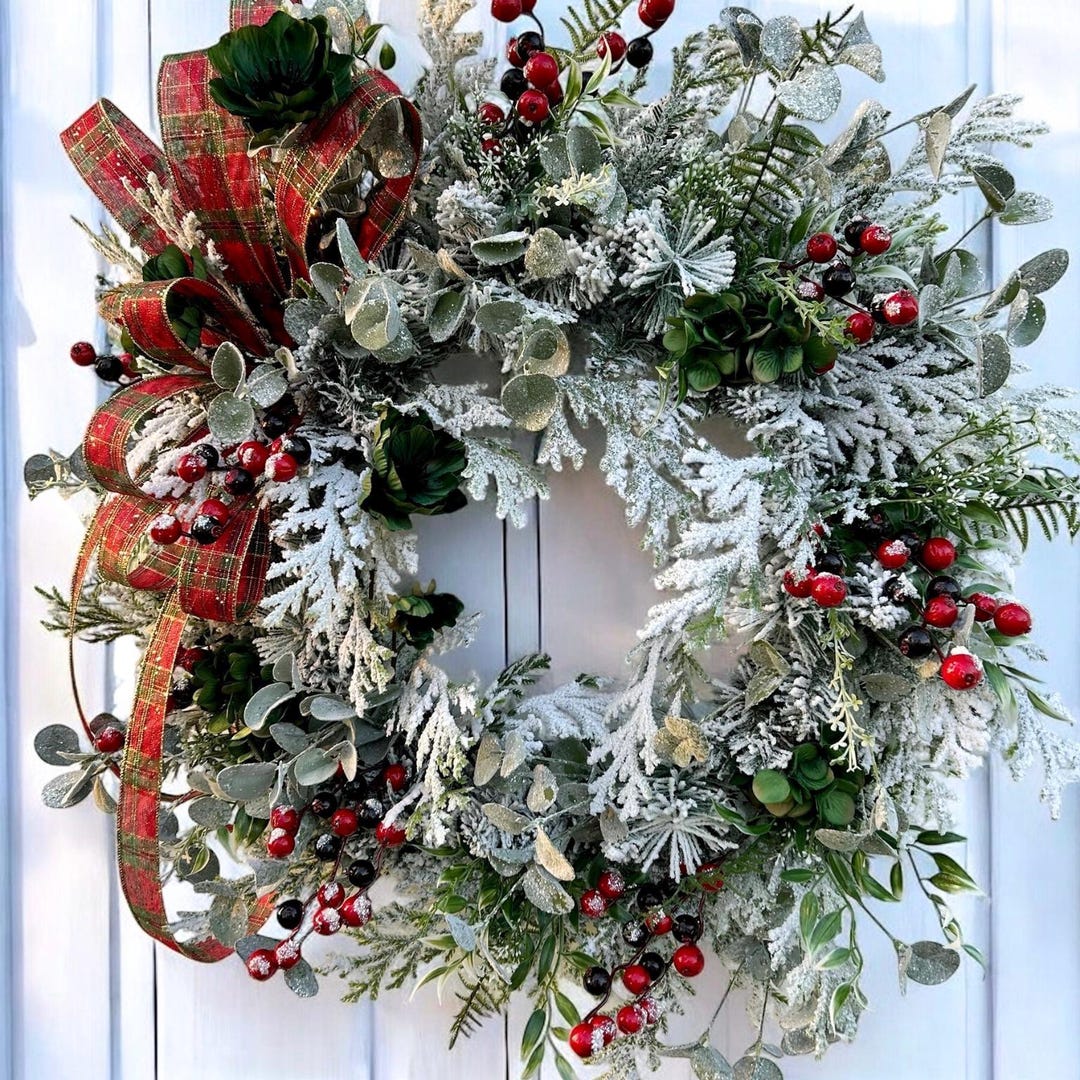 Red and Emerald Green Holiday Wreath for Front Door - Handcrafted ...