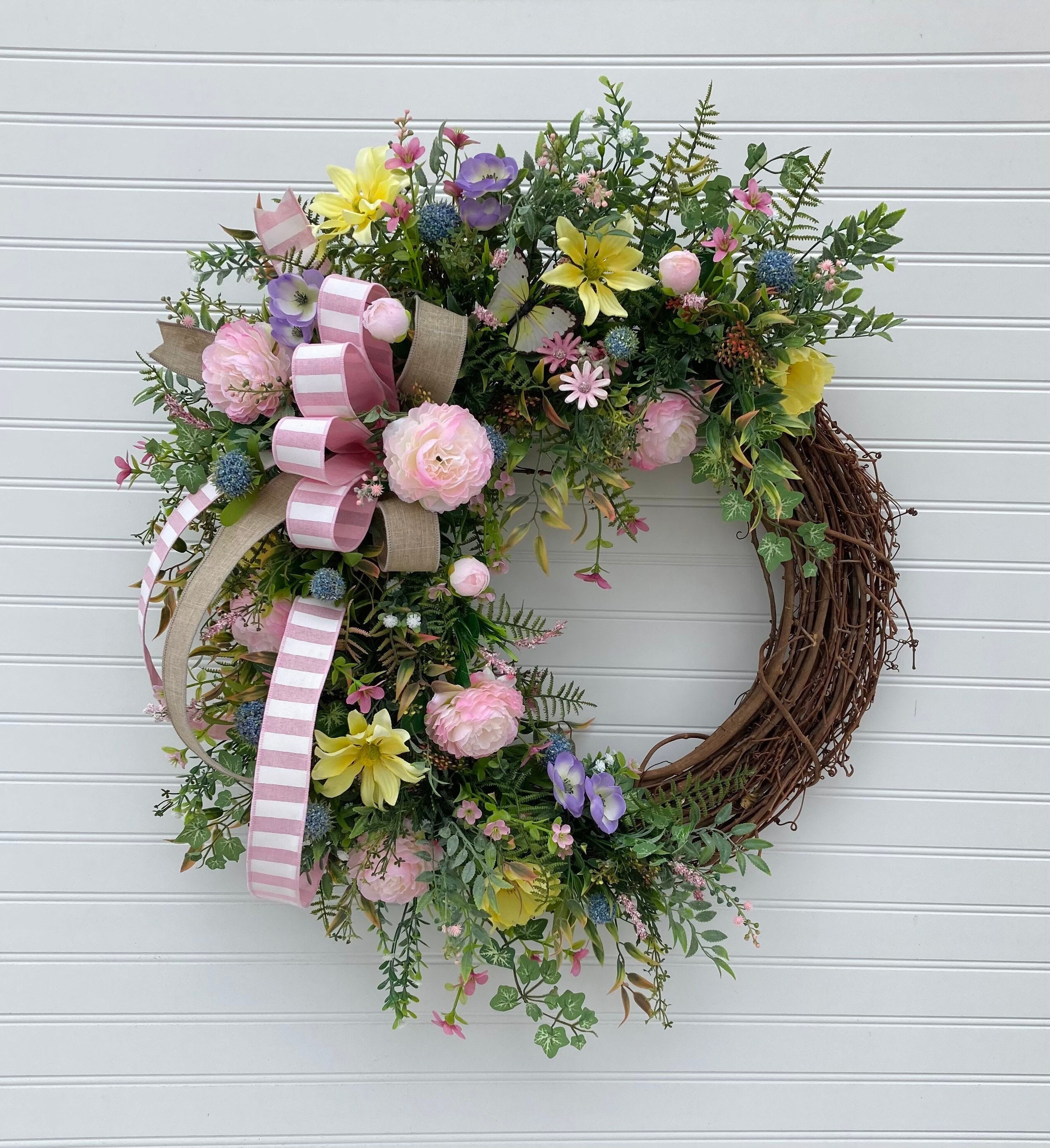 Spring Flower Weath Flower wreath baby shower summer wreath Spring wreath Home & Living ...