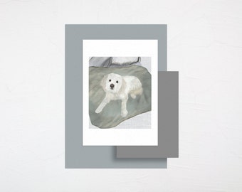 White Dog Fine Art Decor Digital Print | Dog Painting Design Print | Modern Dog Art Home Decor | Spitz Dog Pet Gift Print | Pet Illustration