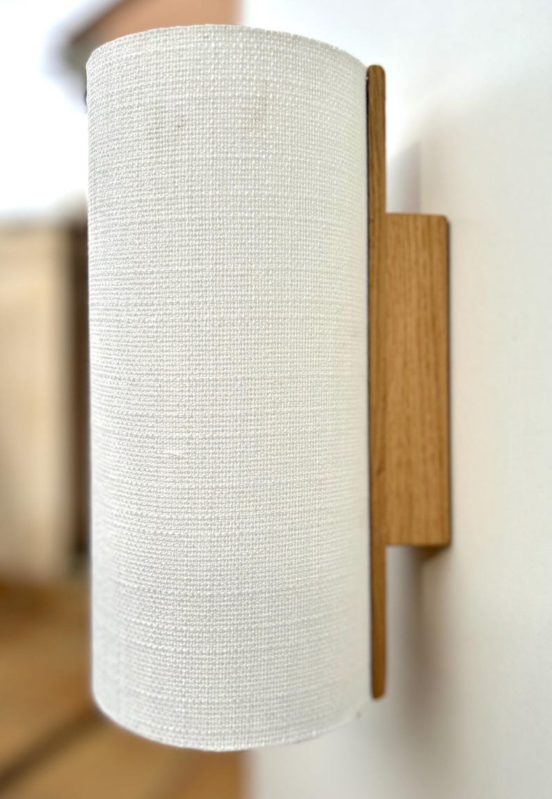 Japandi Plug in Wall Sconce . Wooden Linen Shade Lamp. USA Duties Paid. image 2