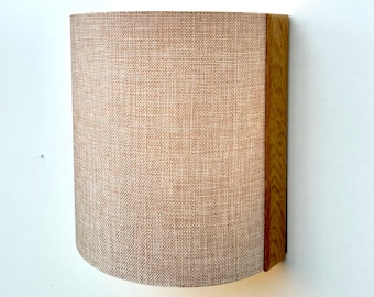Plug in Wall Sconce: Japandi Wall Lamp. Wooden & Linen Sconce USA Duties Paid.