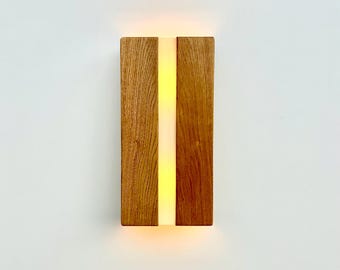 Oak Wall Lamp - Wooden Wall Sconce with Fabric Shade - Rustic Handmade Lighting - Modern Natural Home Decor