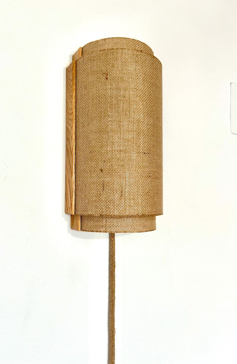 Boho Rattan Plug in Wall Sconce, Japandi Wooden Wall Lamp, USA Duties PaidPaid. image 9