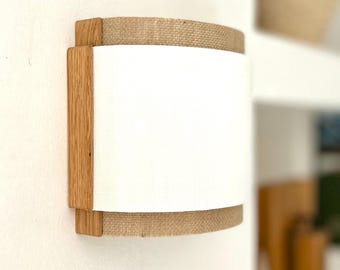 Wall Sconce : White Fabric & Raffia Shade. Plug-in Option. USA Duties Paid.
