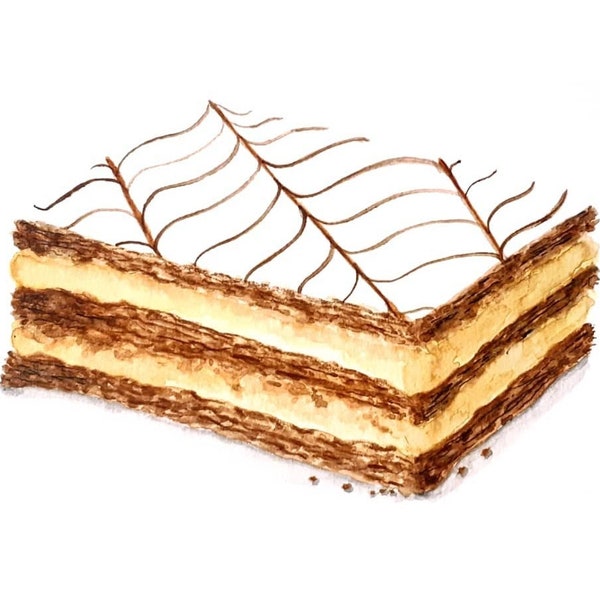 Mille-feuille, peinture originale de pâtisserie à l'aquarelle de style réaliste