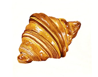 Croissant, peinture originale de viennoiserie à l'aquarelle de style réaliste