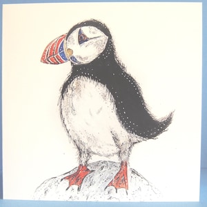 Papageitaucher Grußkarte - |Spaß süße Skizze Papageientaucher Kunst, Natur, Küstenliebhaber Karte, Vogel Karte, Original Kunst Karte, Geburtstag, Danke, Notecard