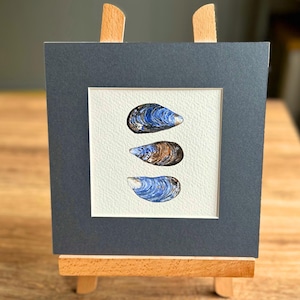 Mussel Shells Original Painting - Scottish mussels gift for him, her, new home, birthday. Coastal beach theme decoration. Seaside Seashore