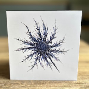 Cartão de felicitações em branco com cardo-marinho Eryngium, cartão com cardo-azul, cartão impresso digitalmente a partir da minha pintura original, cartão de arte, aniversário