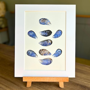 Mussel Shells Original Painting - Scottish mussels gift for him, her, new home, birthday. Coastal beach theme decoration. Seaside Seashore