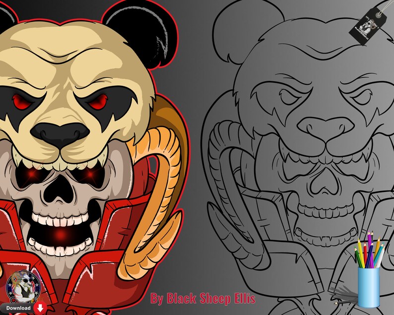 Png Skull Printable Panda Coloring Page Digital Download Goth - Etsy
