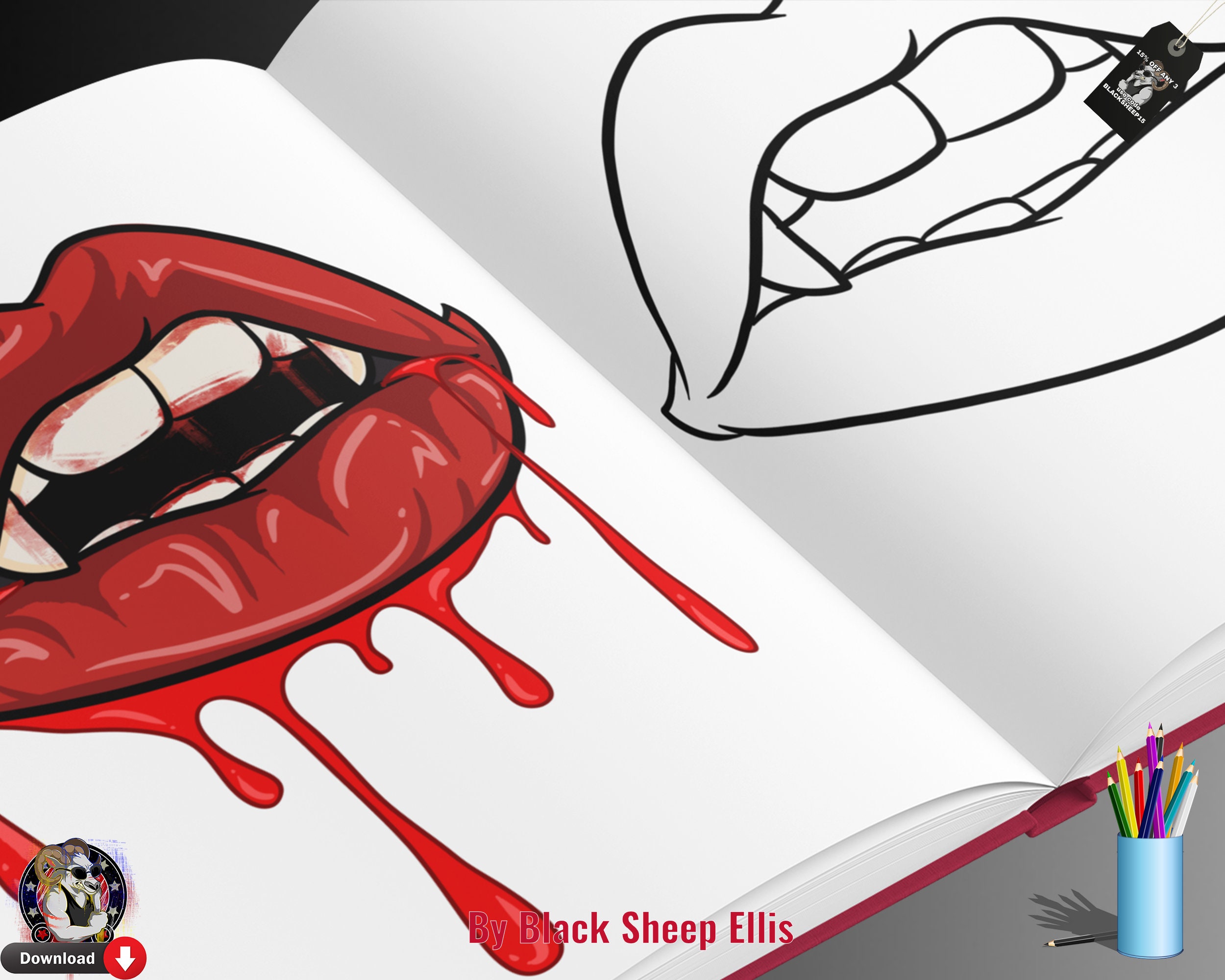 vampire teeth coloring page