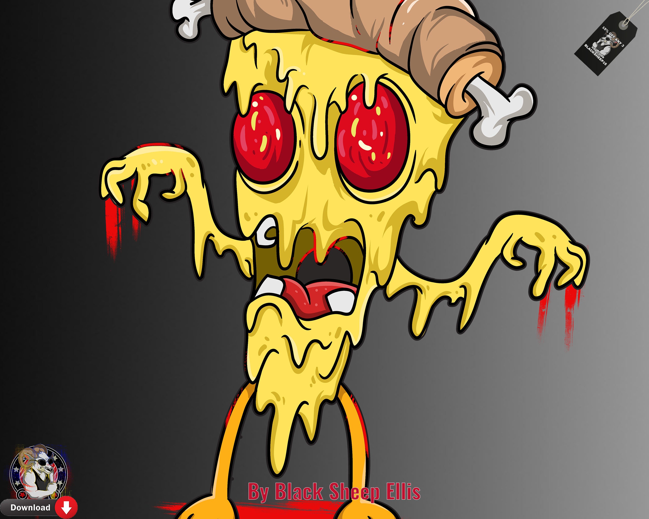 Spooky Pizza Print Zombie Pizza Sign Printable Creepy Pizza Etsy