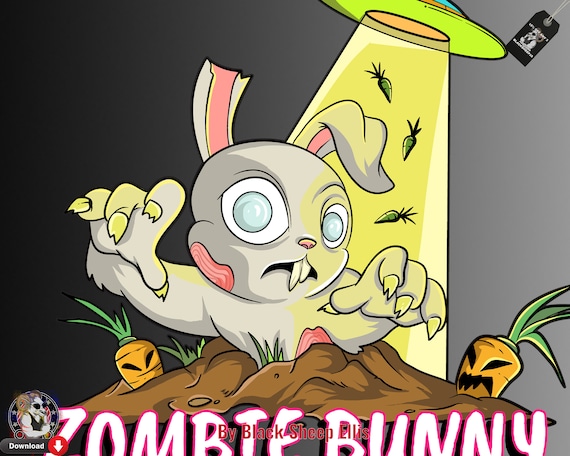 Png ZOMBIE BUNNY Alien Printable, Halloween Ufo Png Cute Zombie