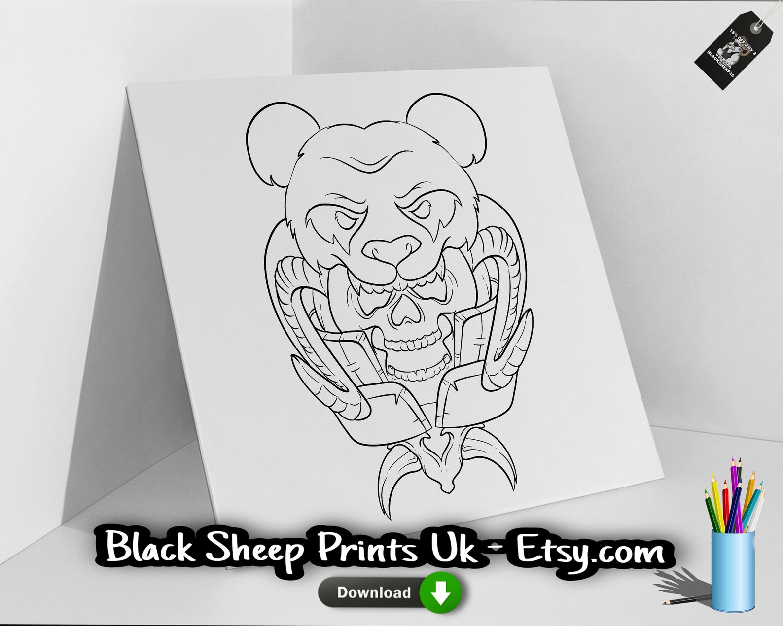 Png Skull Printable Panda Coloring Page Digital Download Goth - Etsy