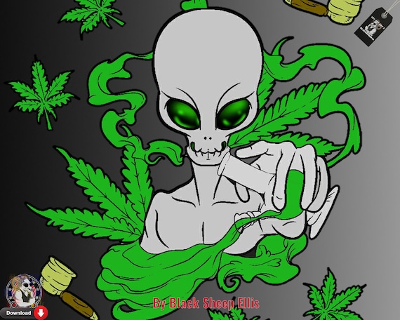 Alien Smoking Weed Funny Marijuana print Serving Tray by GigiBean Creations