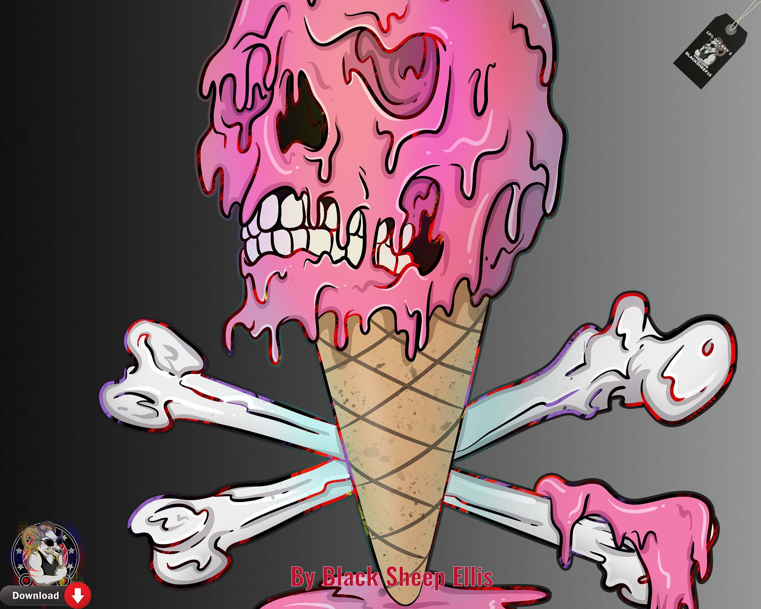 Scary Ice Cream Skull Art Print Zombie Printable Icecream Etsy