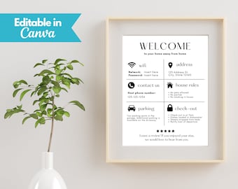 Airbnb Welcome Sign | Airbnb House Rules Wifi Sign | Customizable CANVA Template | Instant Digital Download