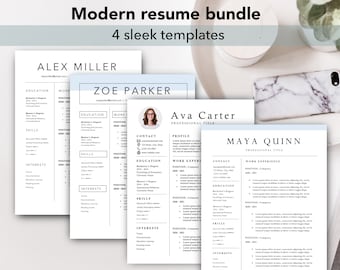 Modern Resume Bundle | 4-in-1 | Sleek Template Designs | For Microsoft Word | INSTANT DIGITAL DOWNLOAD