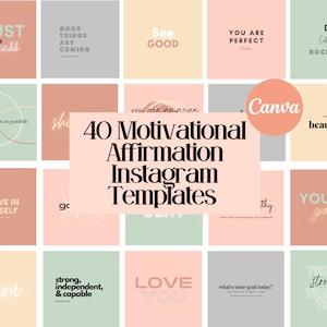 40 Motivational Affirmation Instagram Post Templates | Customizable CANVA Templates | Social Media Bundle | Instant Digital Download