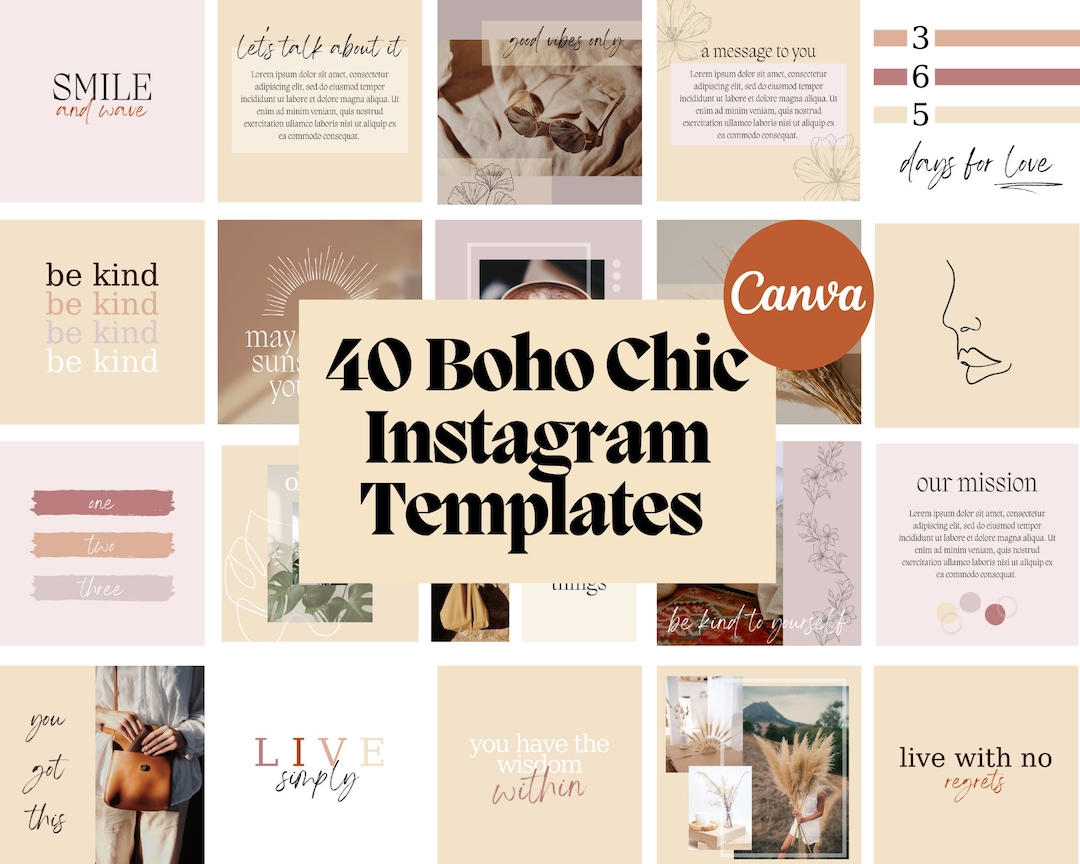 40 Boho Chic Instagram Post Templates | Customizable CANVA Templates ...