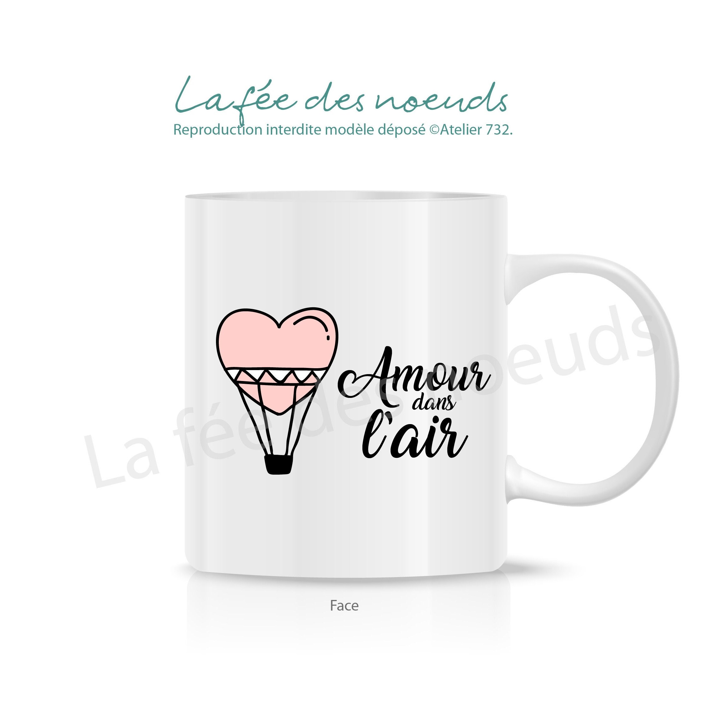 Mug Rose Coeur Saint Valentin Amour Dans L'air Montgolfière