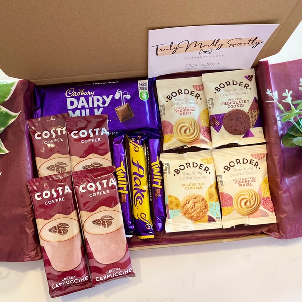Costa Coffee Cappuccino, Biscuits & Chocolate Gift Box Hamper with Personalised Message Card | Letterbox | Present | Xmas | Thank You |